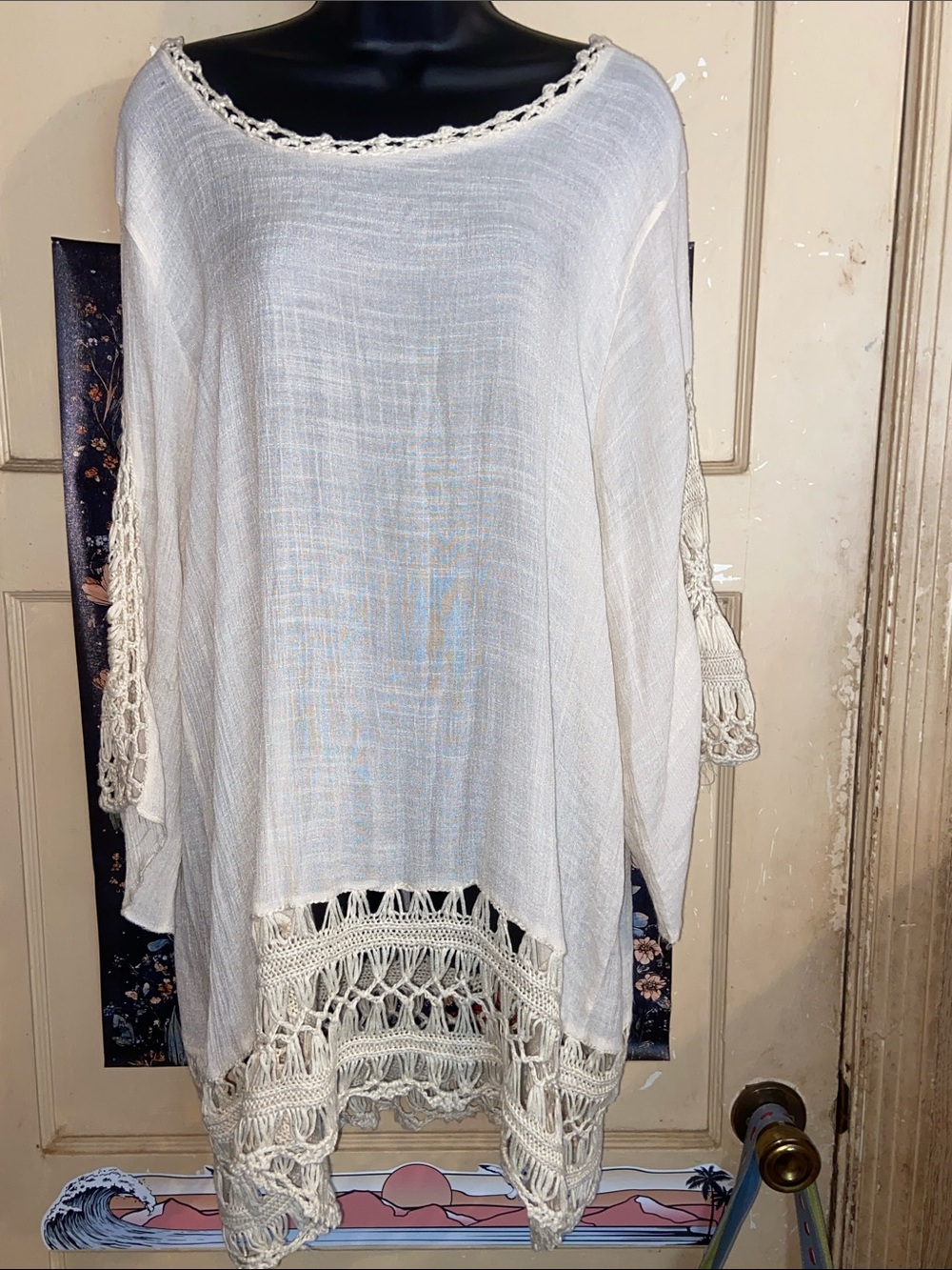 CREAM CROCHET TUNIC TOP Semi Sheer FORGOTTEN GRACE